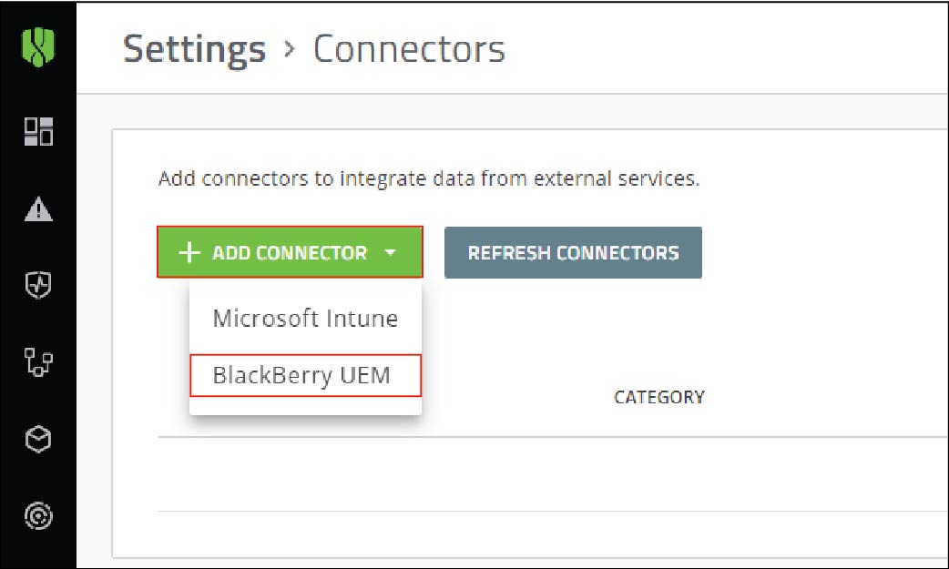 Screenshot of Connectors page