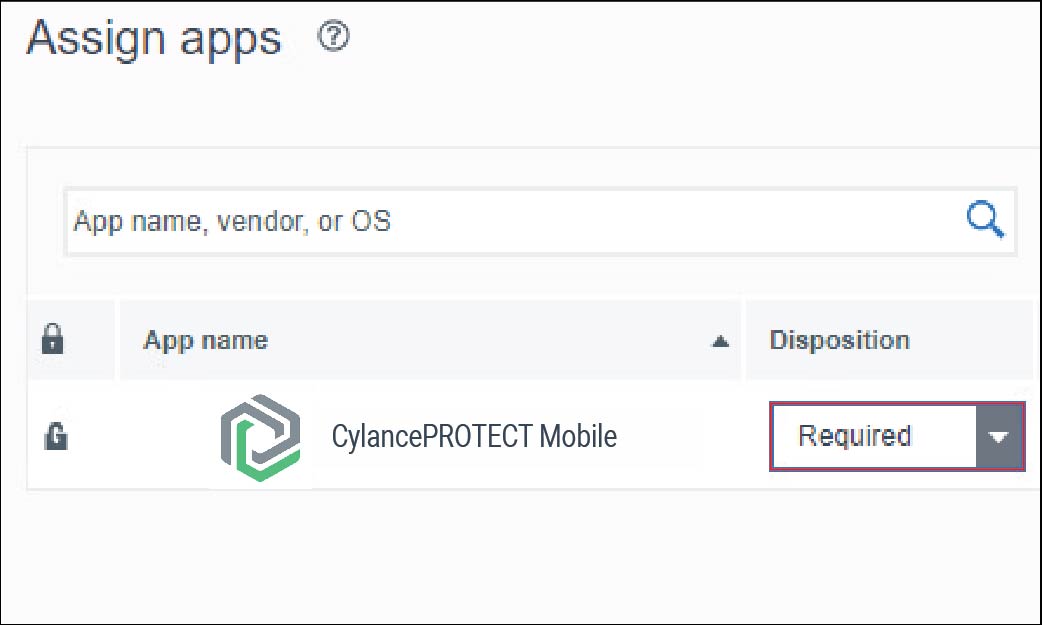 Screenshot of Assign apps screen in the UEM server