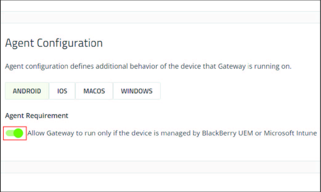 Screenshot of a section of the Agent Configuration page
