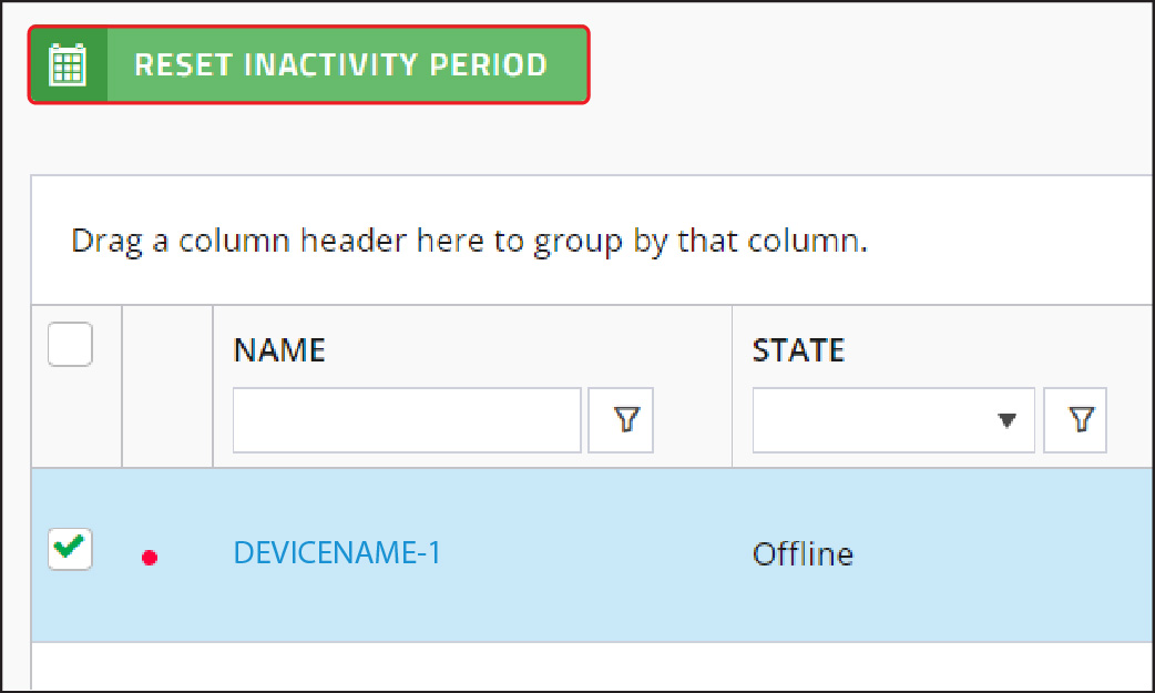 Screenshot of the Reset Inactivity Period button