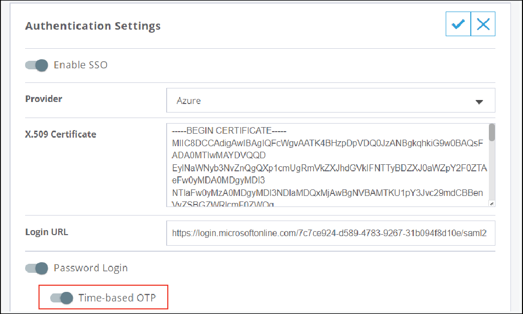screenshot of Time-based OTP toggle