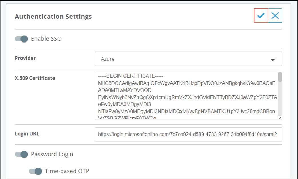 screenshot of save button for authentication settings