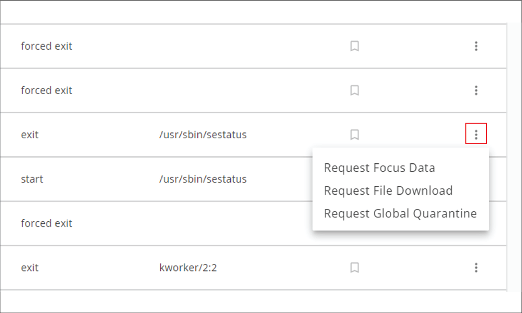 Screenshot of examples of result actions