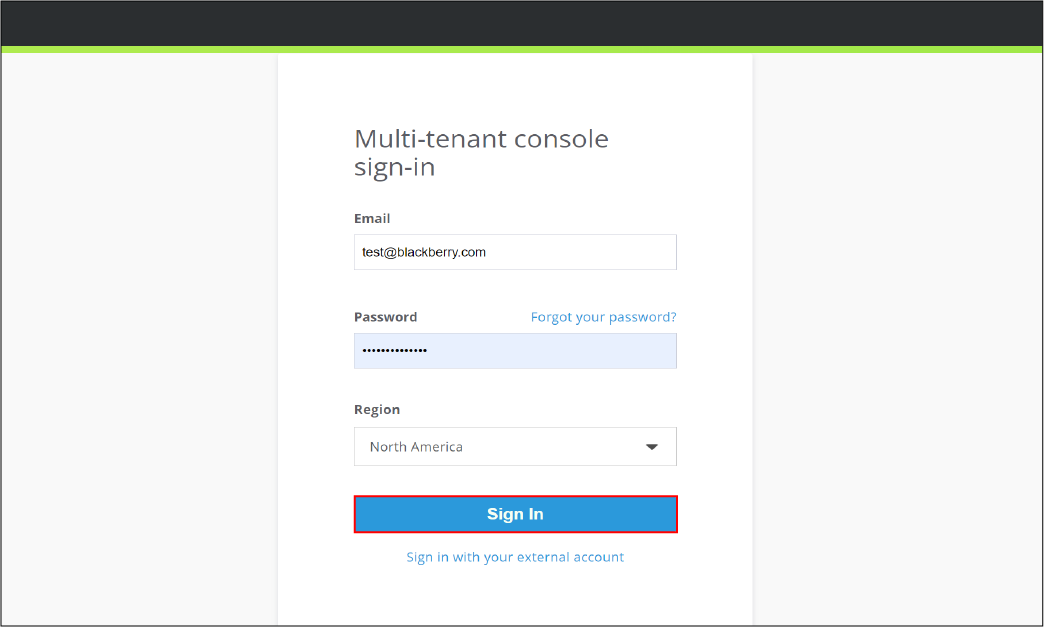 Screenshot of the sign-in screen for the Cylance multi-tenant console