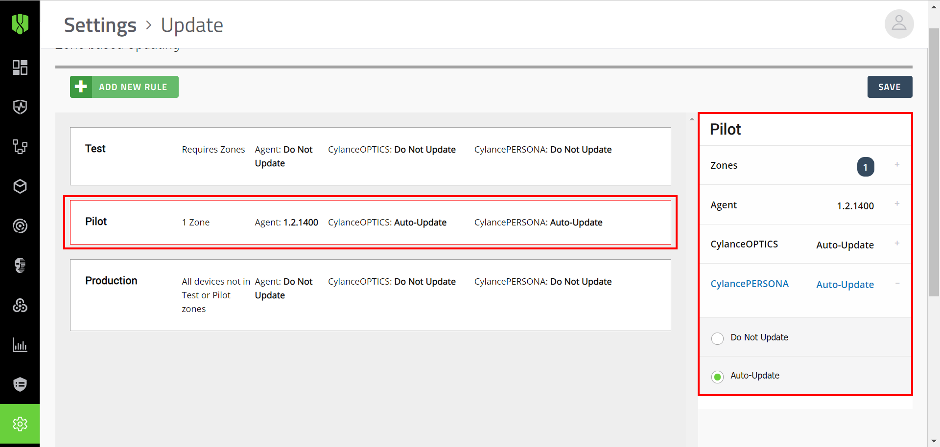 Update page with Pilot update rule