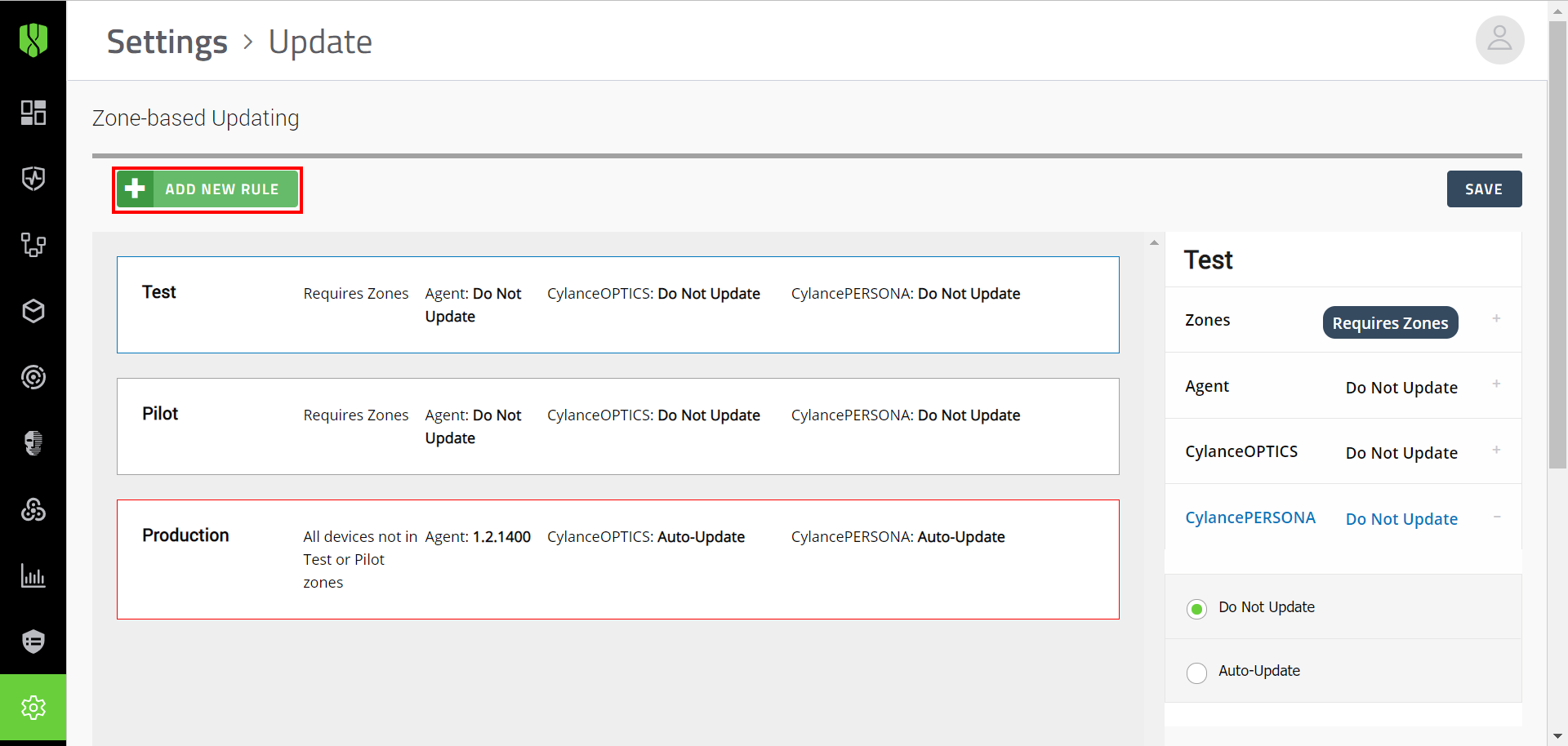 Update page with option to Add new rule